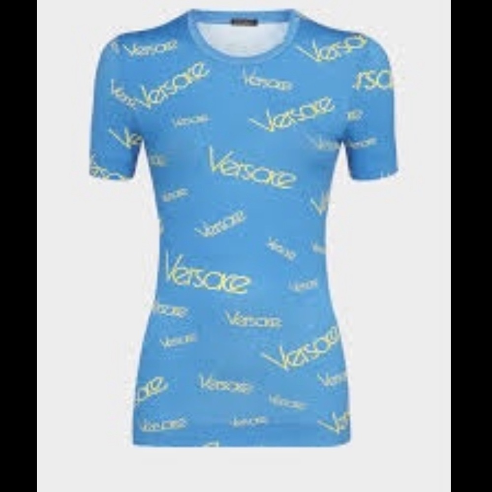 Versace Logomania print viscose t shirt 44/US 10